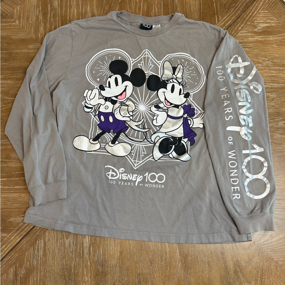 Disney 100 Gray silver purple Long Sleeve Tee with Mickey and Minnie